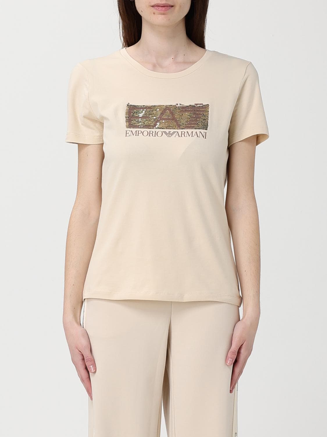 Ea7 Cotton T-Shirts with Sequin Logo