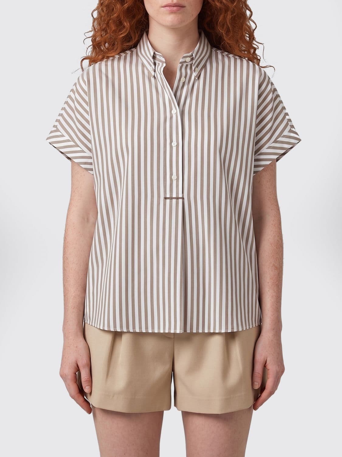 Brunello Cucinelli Striped Cotton and Silk Shirt