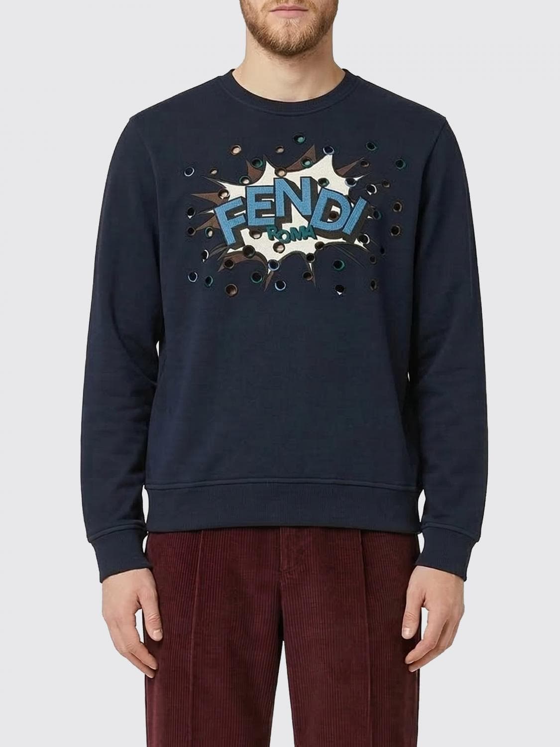 Fendi Cotton Crewneck Sweatshirt with Cartoon Effect Logo · S