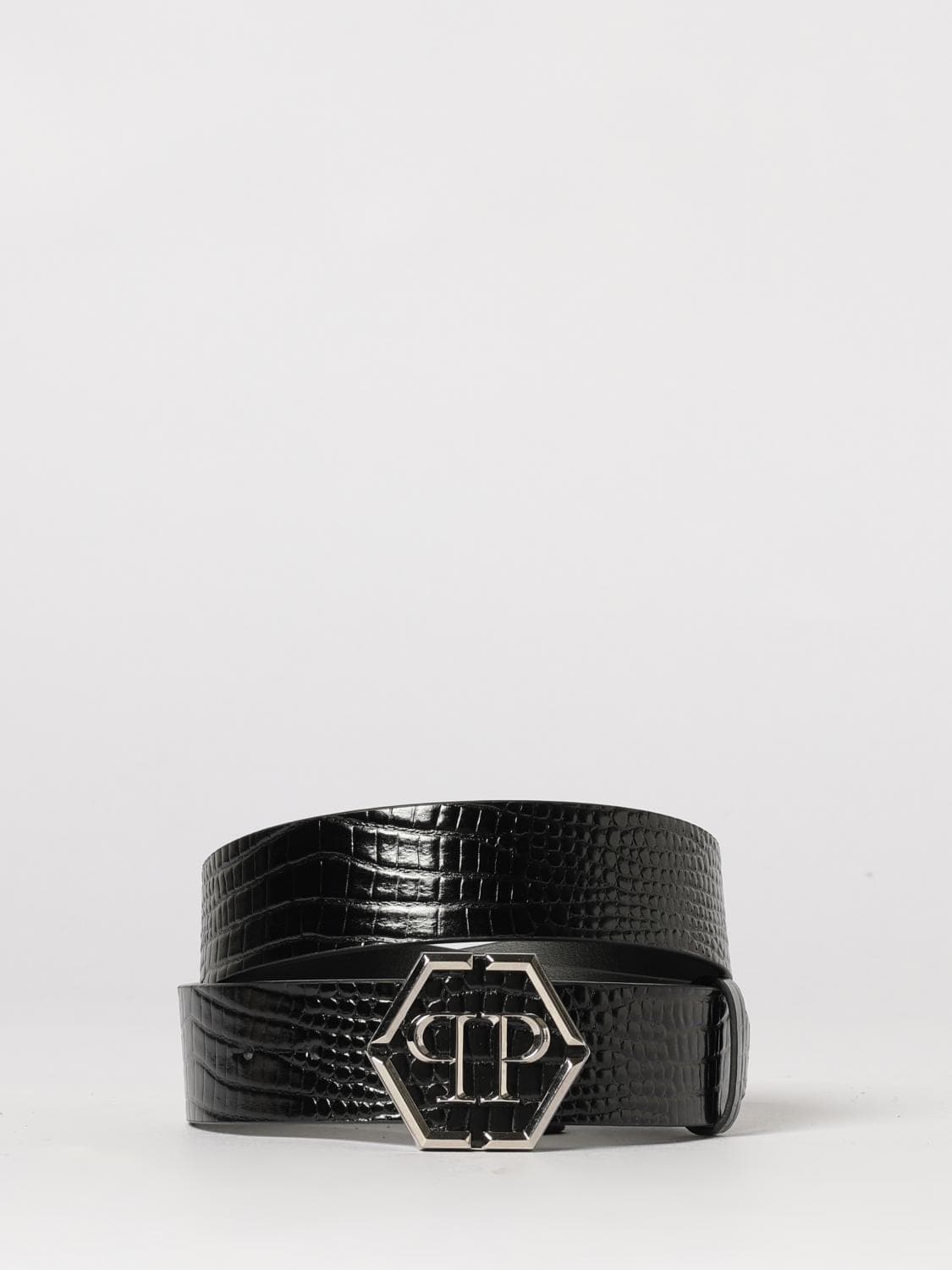 Philipp Plein Crocodile Print Leather Belt