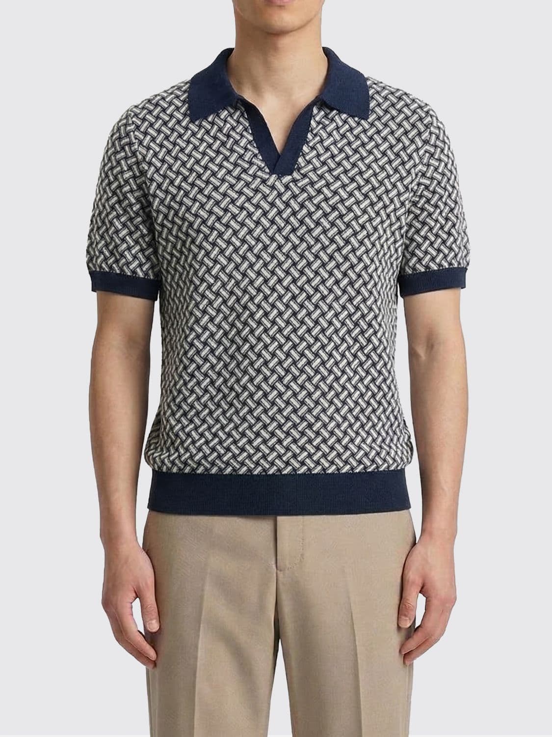 Drumohr Patterned Cotton and Linen Knit Polo Shirt