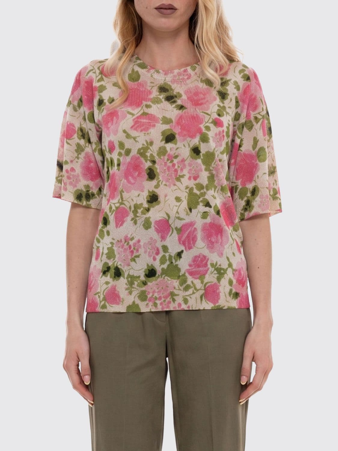 Liu Jo Viscose Blend Crew Neck Pullover with Floral Motif · L