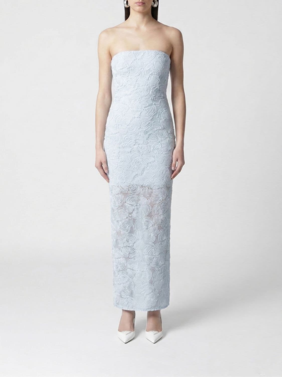 Rotate Floral Motif Mesh Midi Dress