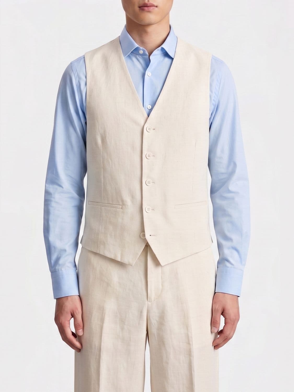 Lardini Single-Breasted Vest in Linen Cotton and Silk
