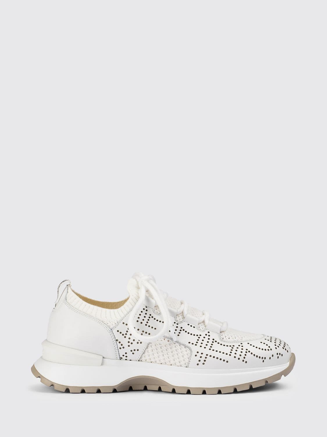 Doucal's Perforated Leather and Crochet Knit Sneakers