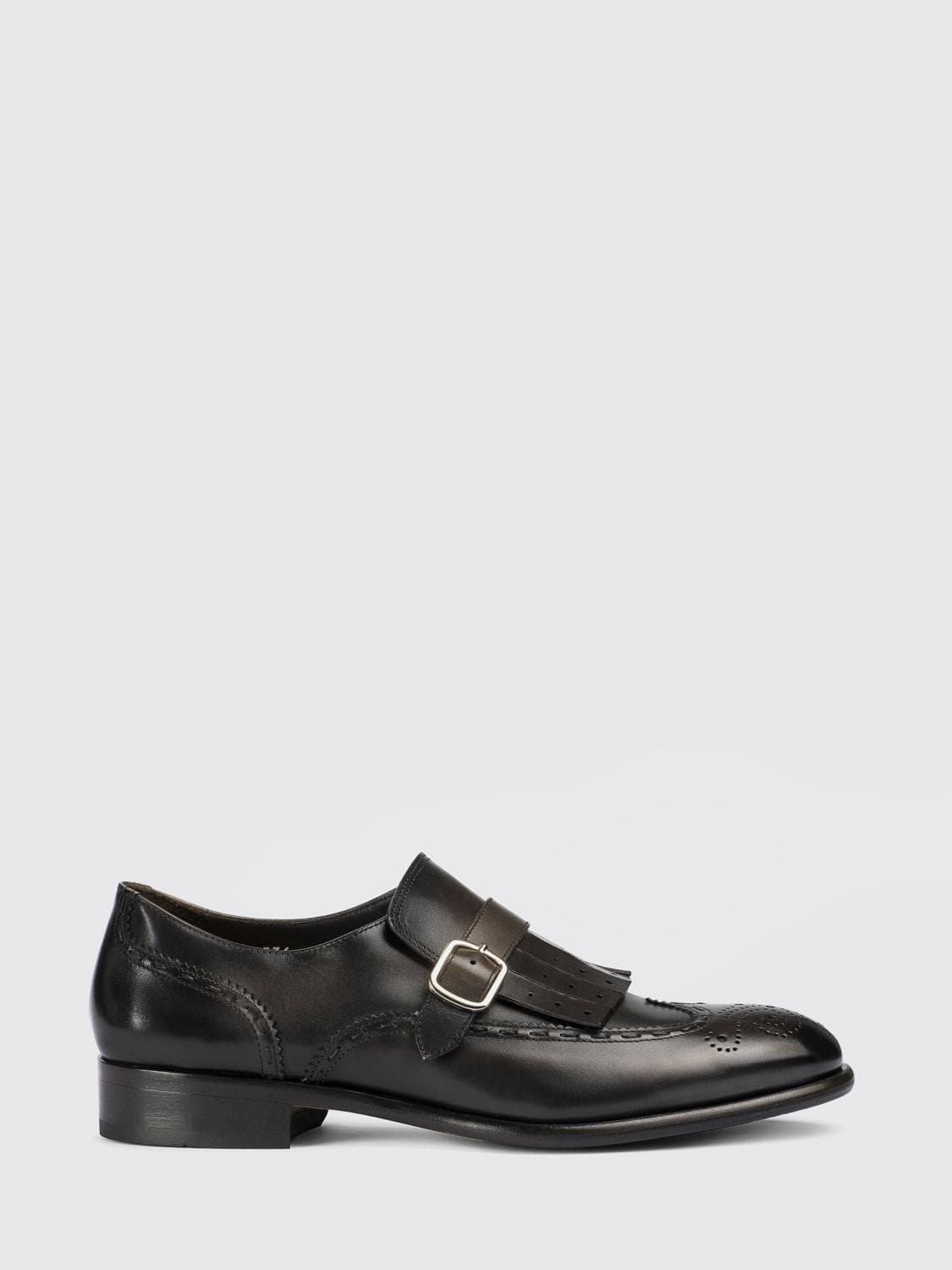Doucal's Leather Monk Strap Shoes with Brogue Detail