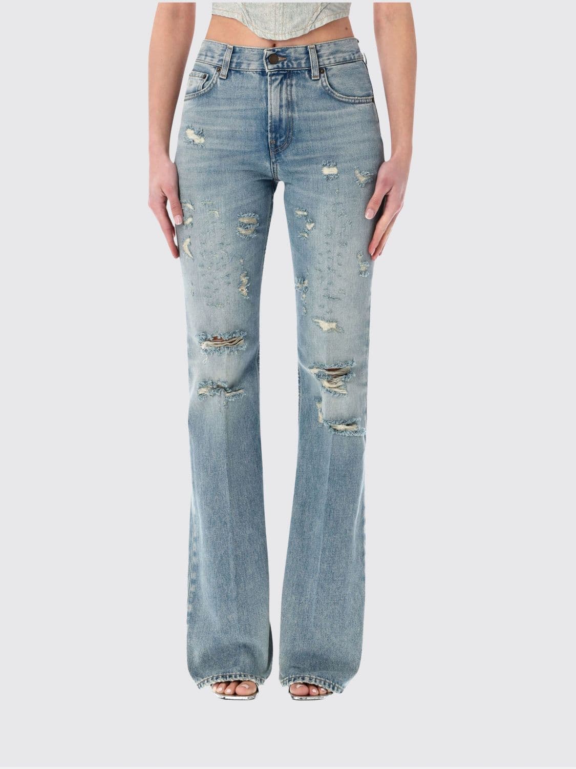 Haikure Flared Distressed Denim Jeans