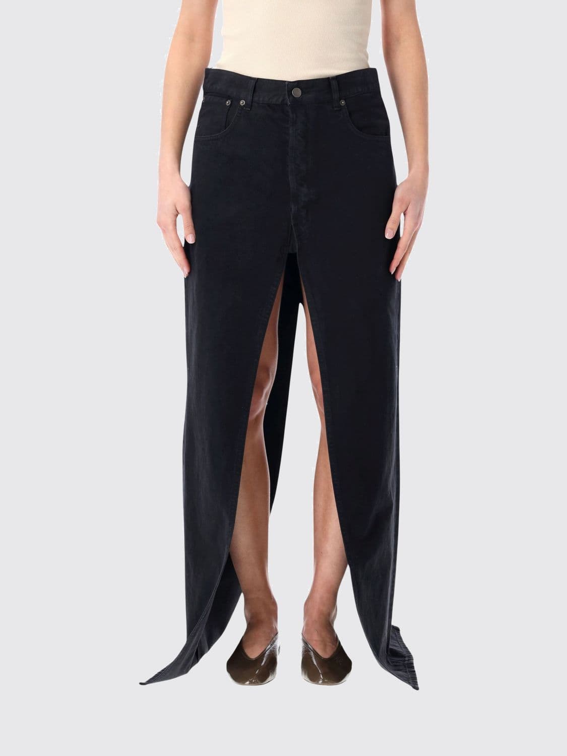 Haikure Long Cotton Denim Skirt