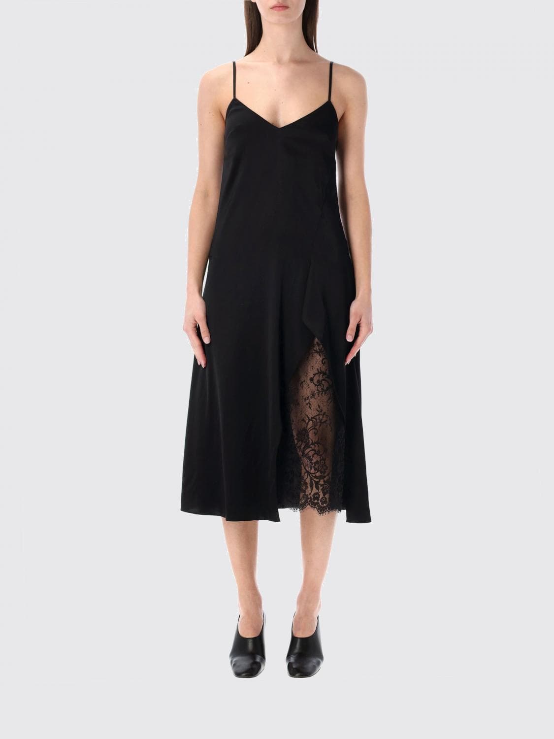 Acne Studios Viscose Blend Slip Dress with Lace Insert