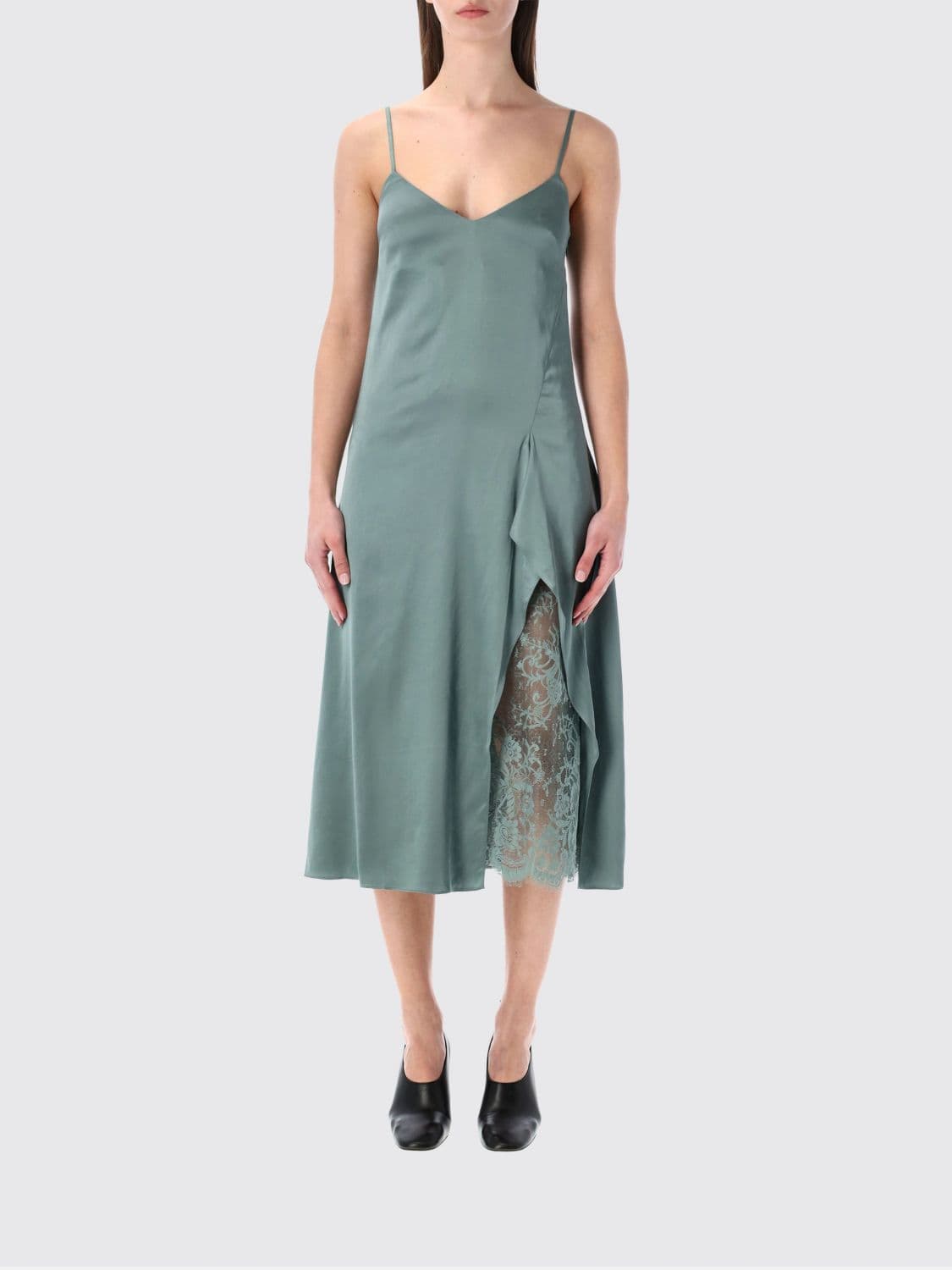 Acne Studios Viscose Blend Slip Dress with Lace Insert