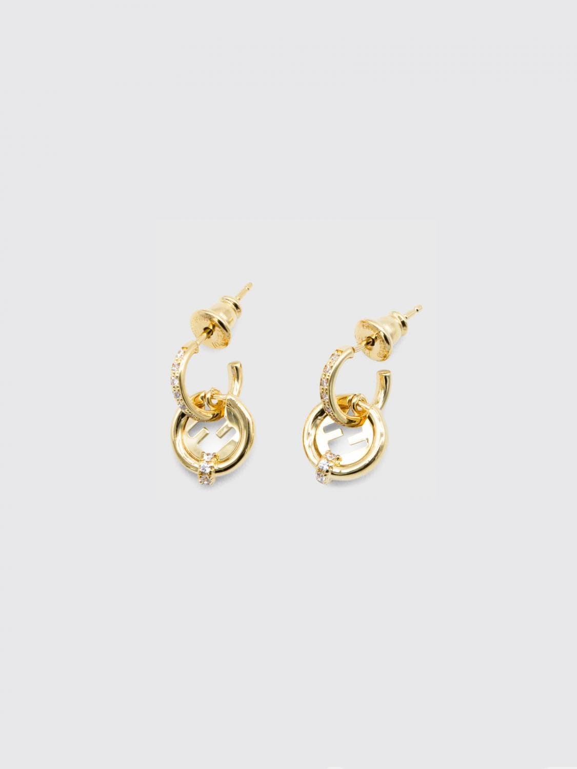 Fendi EverRound Earrings in Brass with Rhinestones