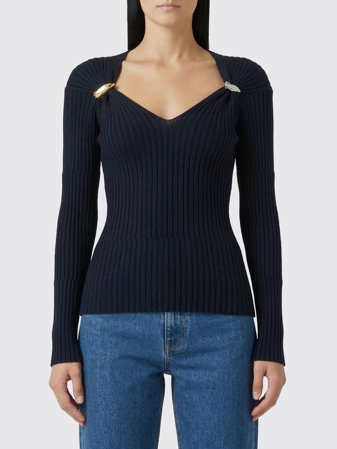 Bottega Veneta V-Neck Sweater with Metal Plaques