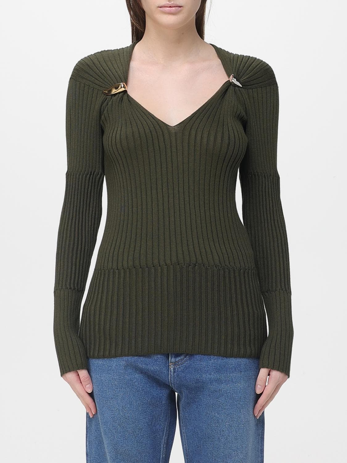 Bottega Veneta V-Neck Sweater with Metal Plaques
