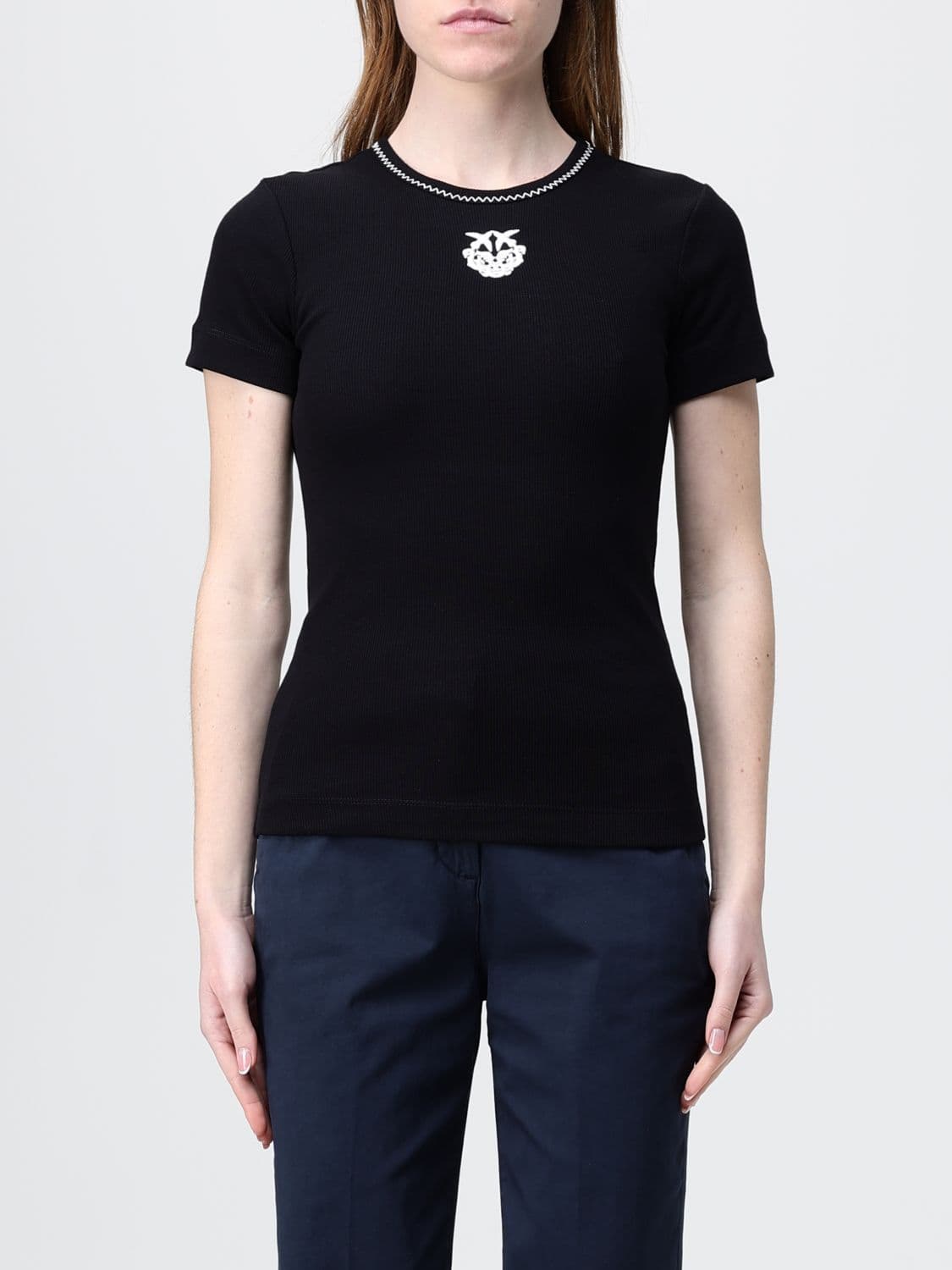 Pinko Jersey Crew Neck T-Shirt with Embroidered Logo