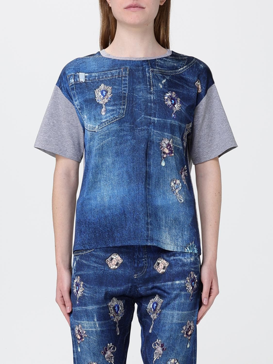 Liu Jo Printed Cotton T-Shirts with Denim Effect