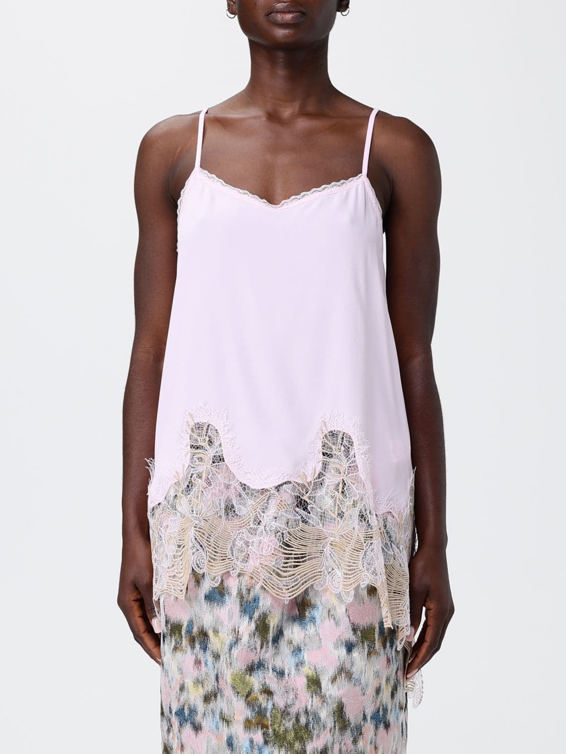 Fabiana Filippi Silk Blend Top with Lace Insert