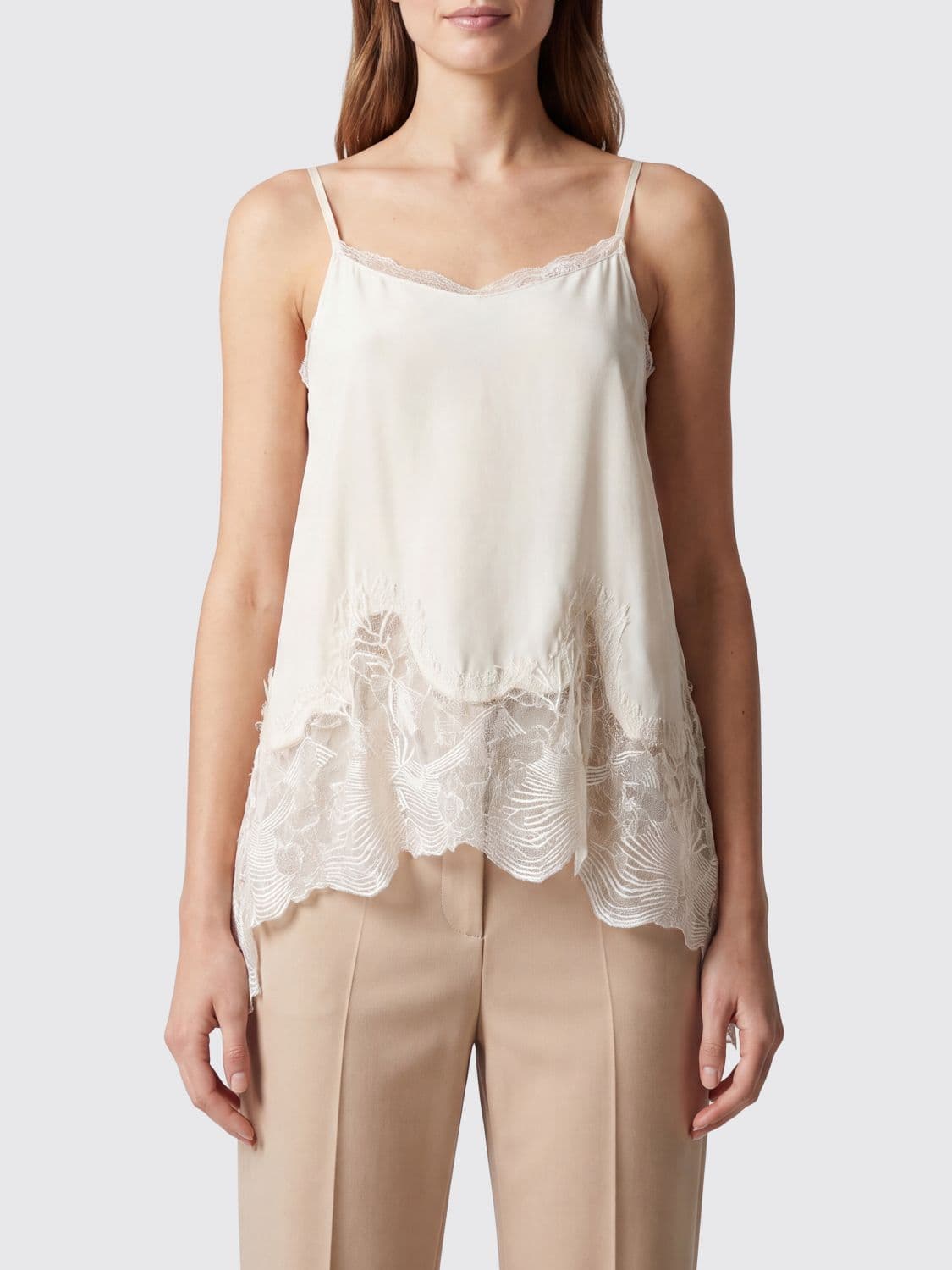 Fabiana Filippi Silk Blend Top with Lace Insert · 40