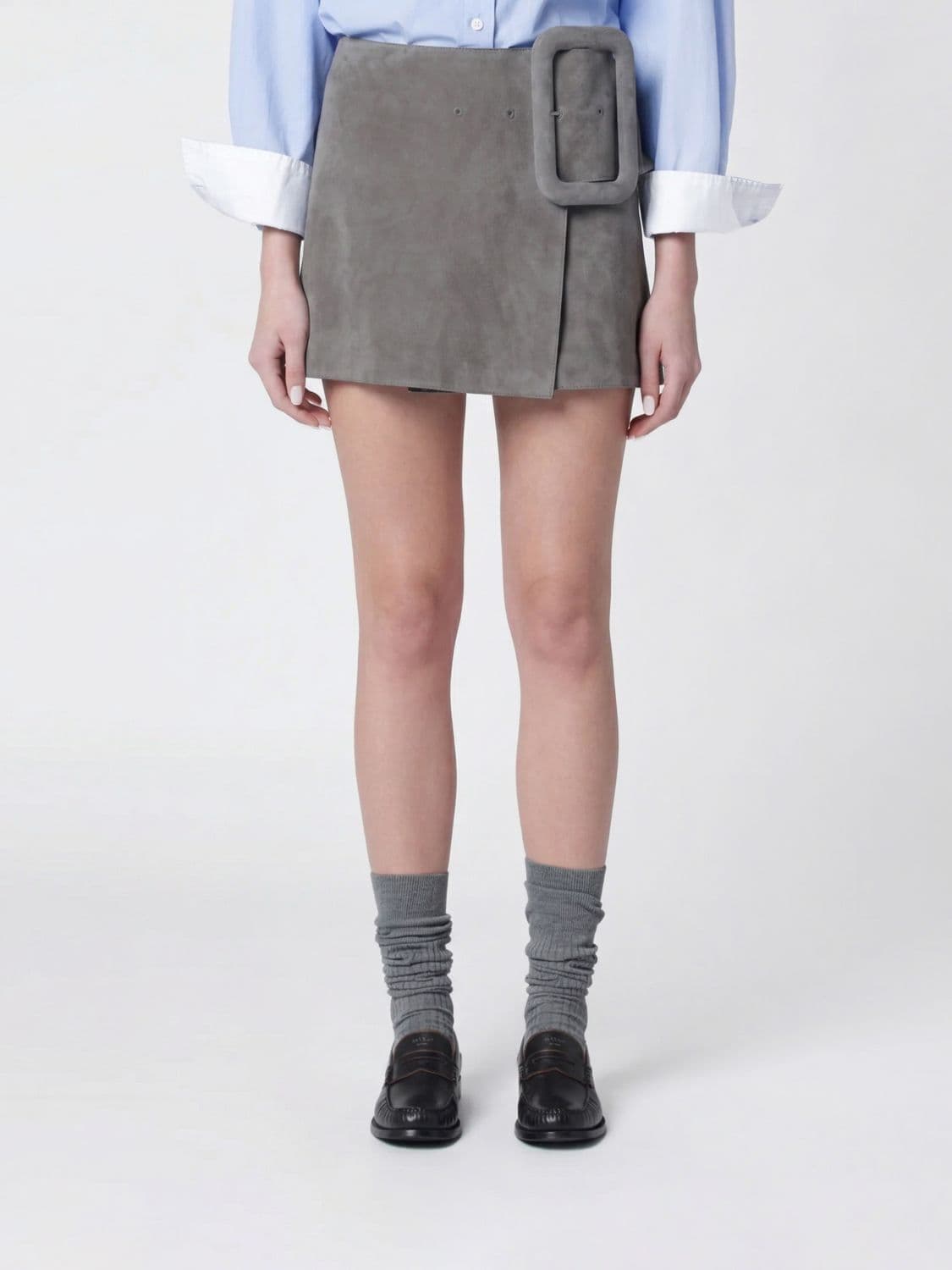 Ami Paris Suede Mini Skirt With Maxi Buckle · S