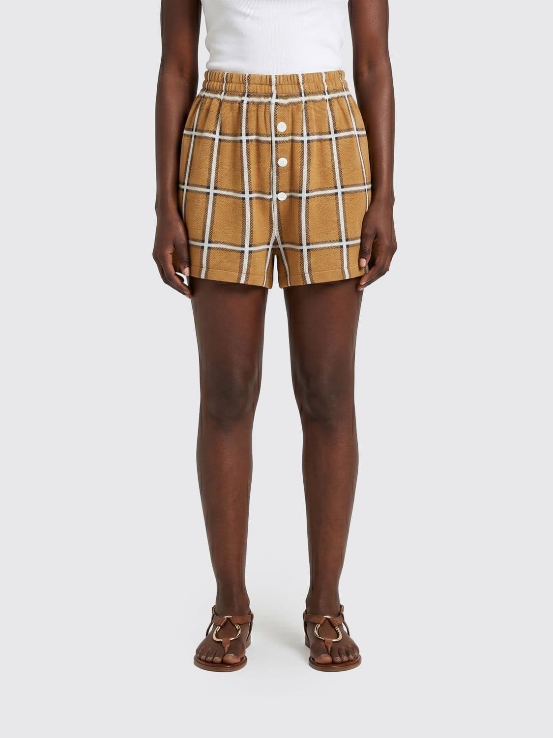Guest In Residence Checked Silk And Linen Shorts