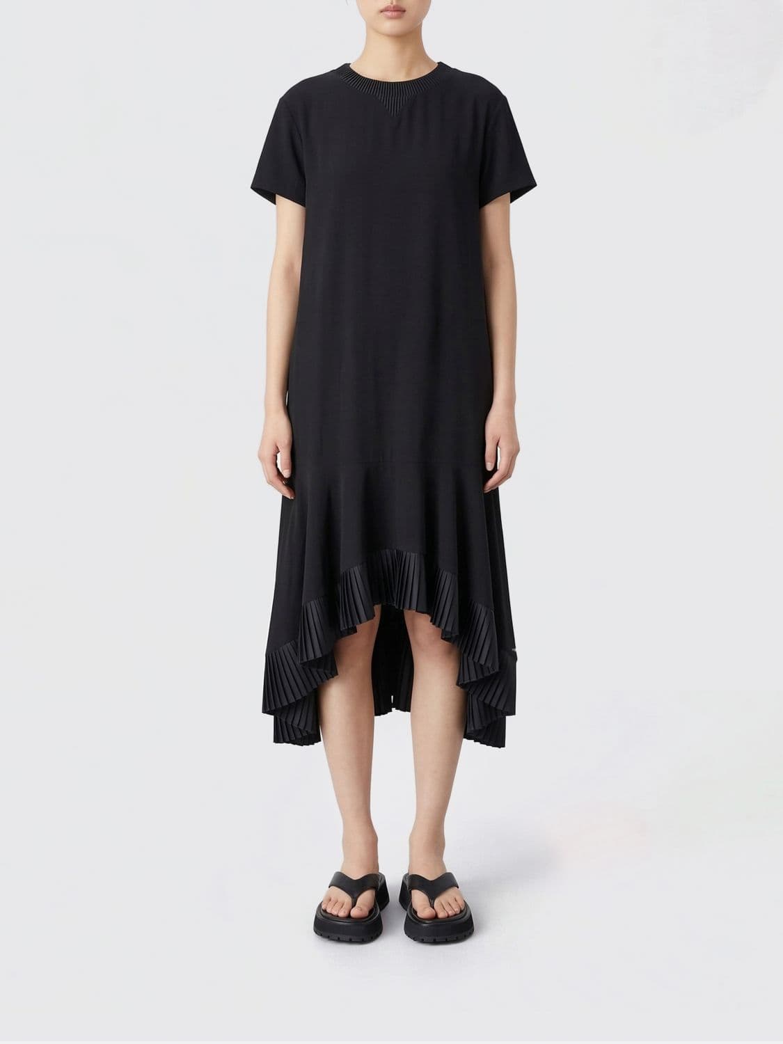 Sacai Cotton Dress with Pleated Hem
