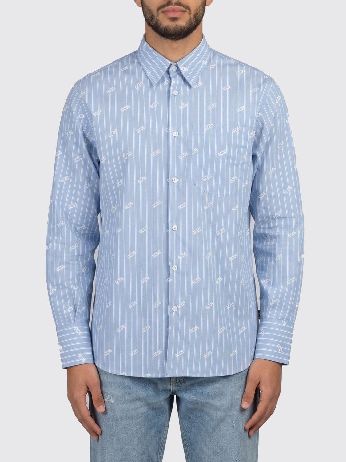 Gcds Striped Logo Cotton Casual Shirt