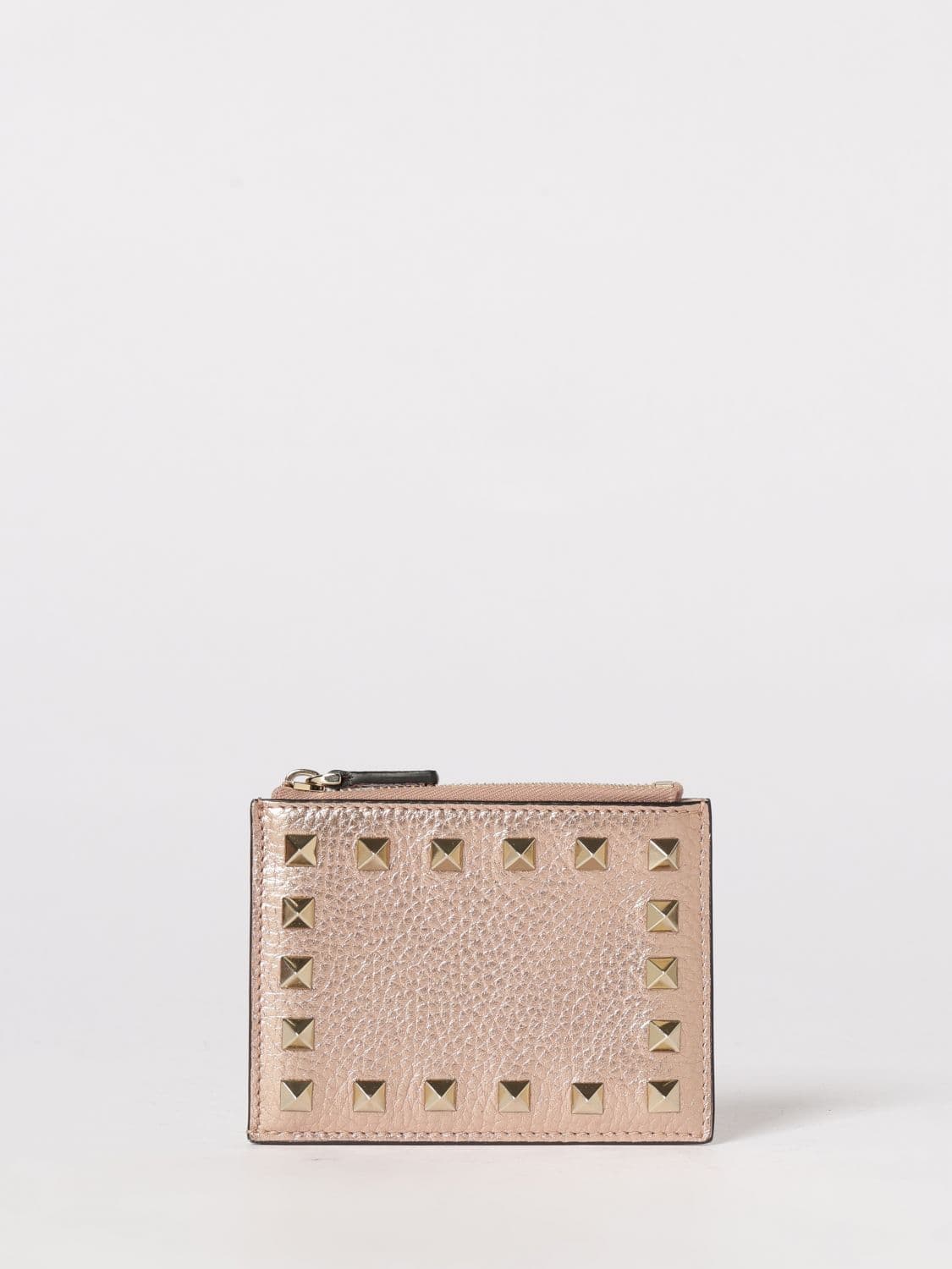 Valentino Garavani Rockstud Laminated Hammered Leather Card Holder · OS