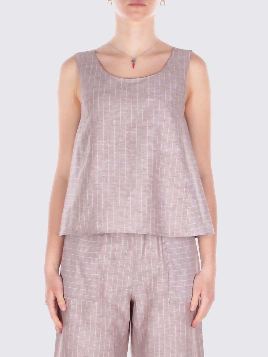 Mm Max Mara Pinstriped Linen and Cotton Top