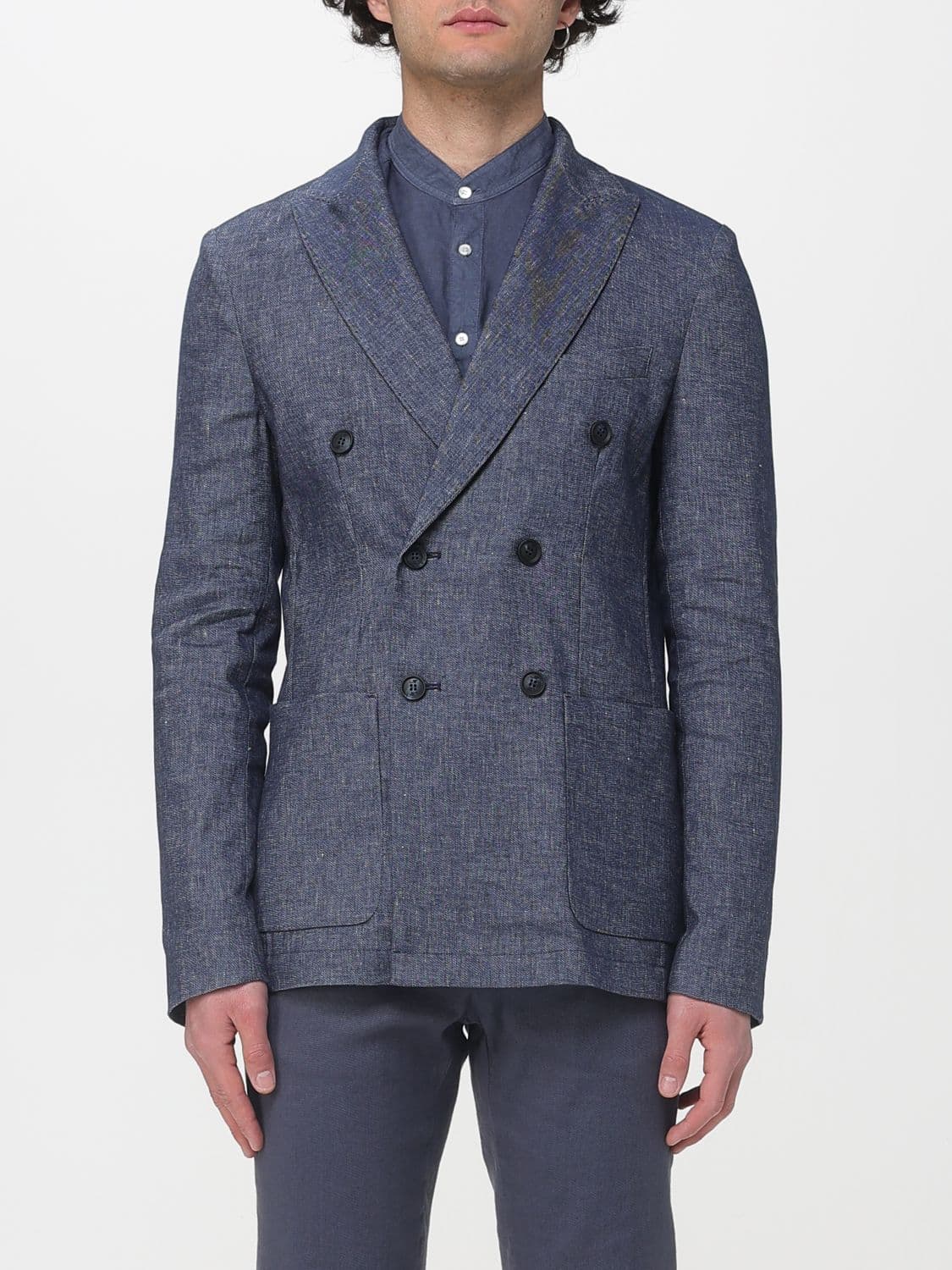 Mason's Double-Breasted Cotton and Linen Blend Blazer