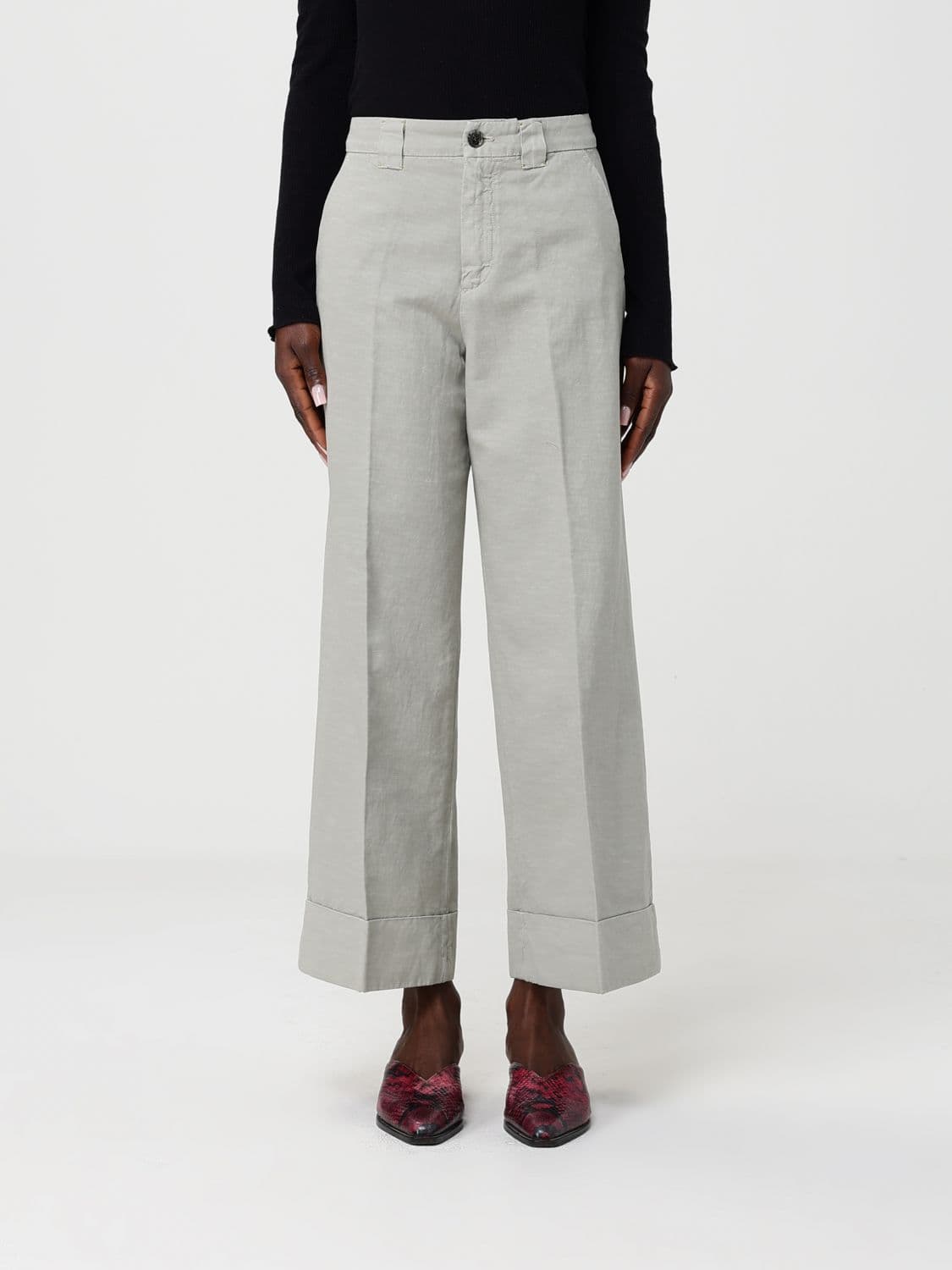 Mason's Cotton and Linen Blend Wide Leg Trousers