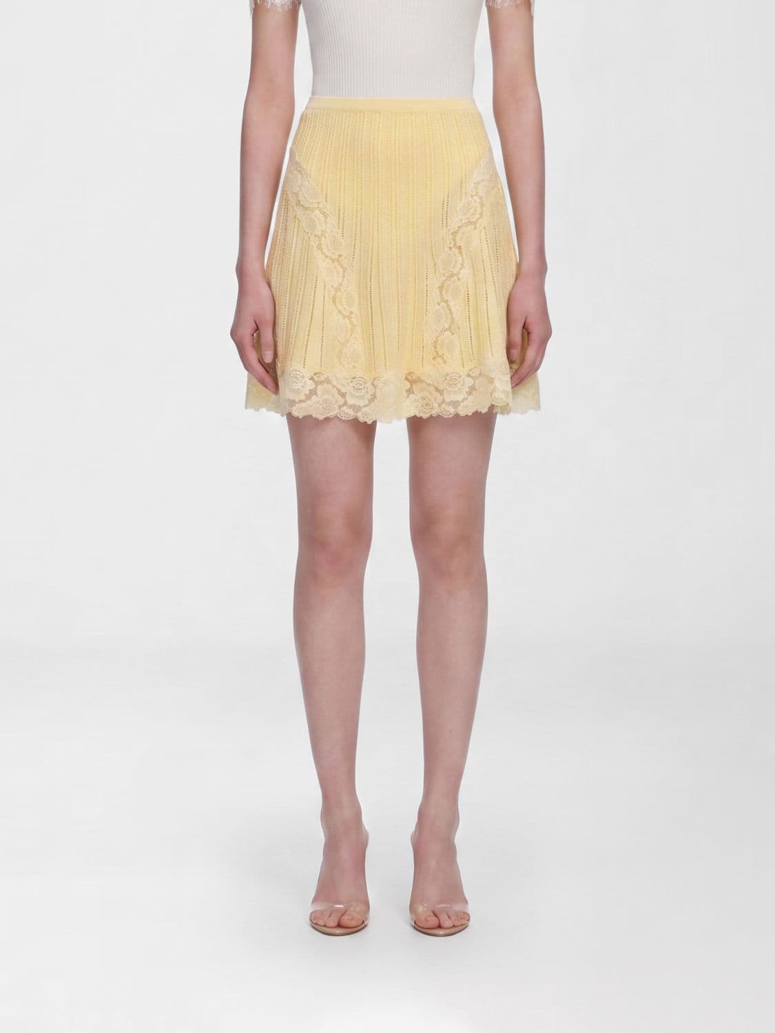 Self-Portrait Viscose Knit and Lace Skirt