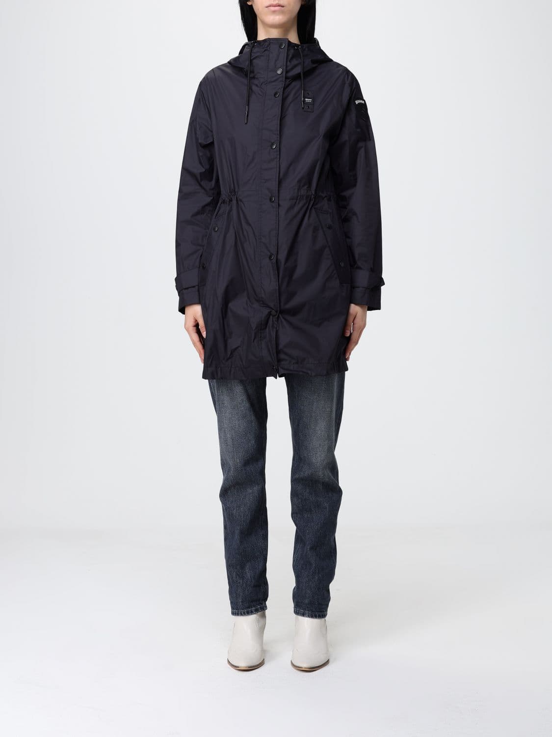 Blauer Nylon Raincoat with Hood