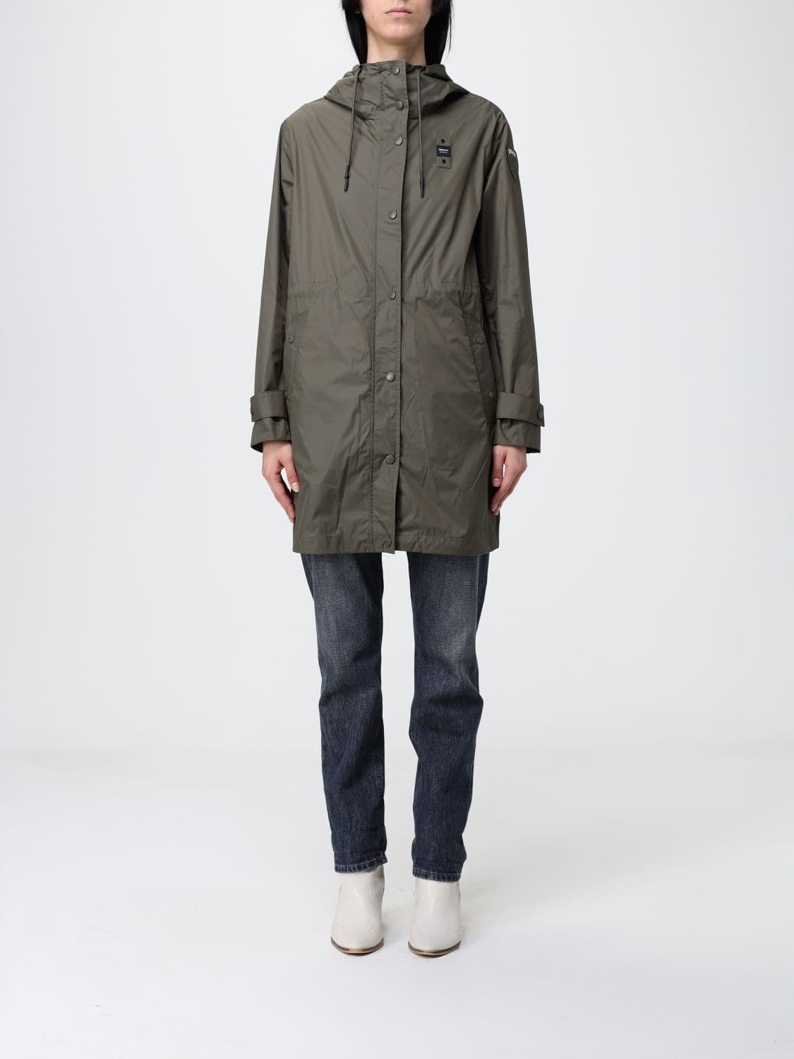 Blauer Nylon Raincoat with Hood