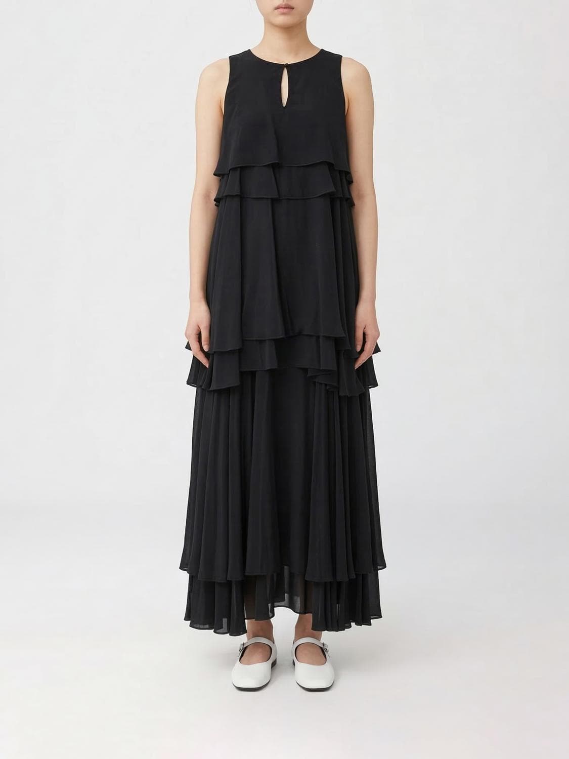 Ami Paris Silk Blend Long Dress with Ruffles · 36