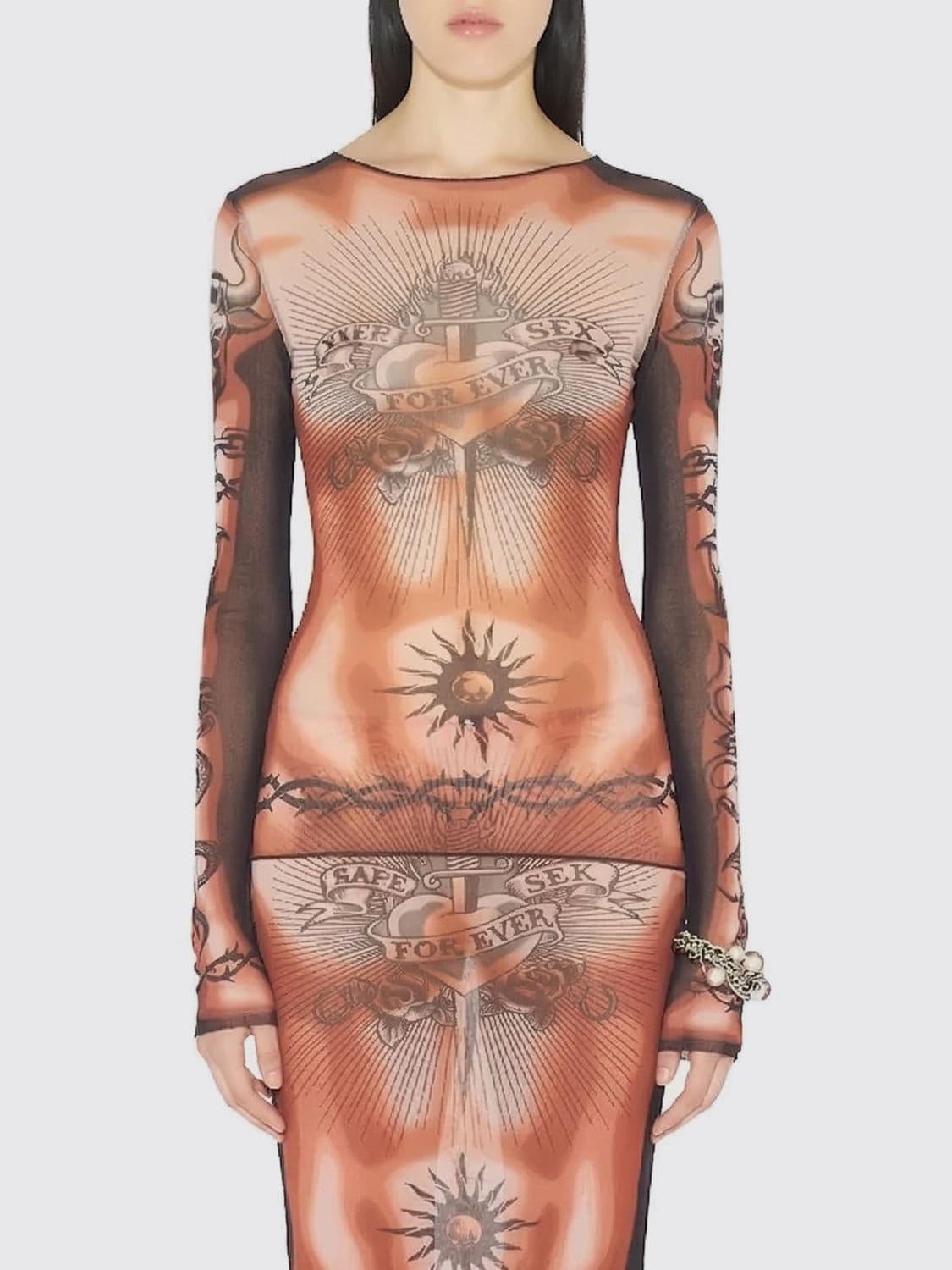 Jean Paul Gaultier The Safe Sex Tattoo Re-Edition Top In Printed Tulle