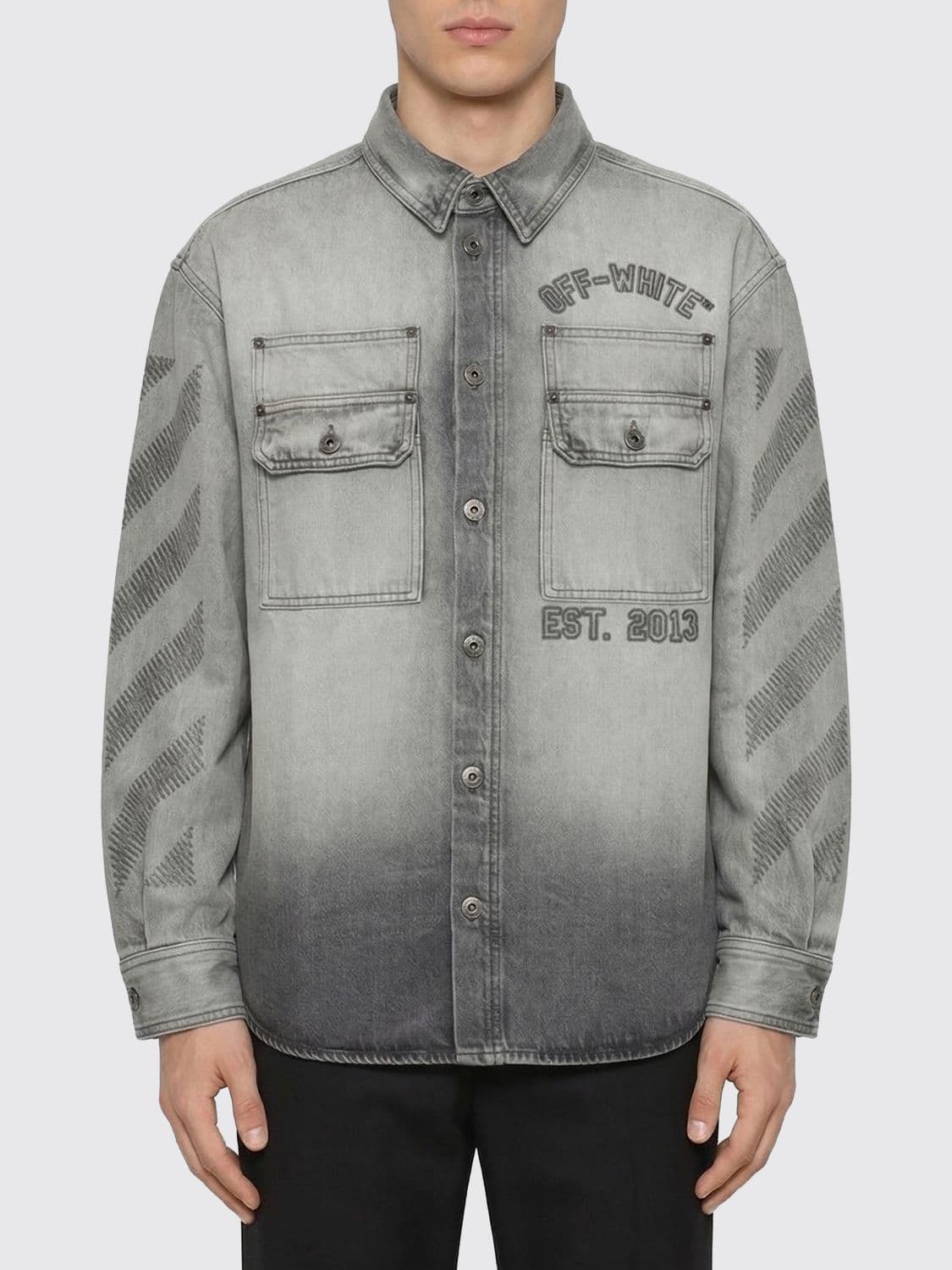 Off-White Cotton Denim Shirt with Logo Print