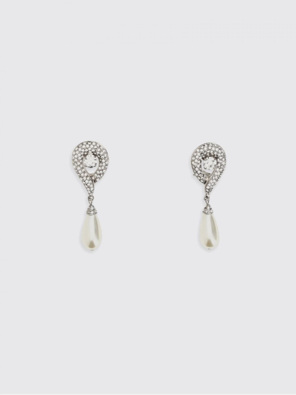 Alessandra Rich Brass Earrings with Rhinestones and Synthetic Pearls