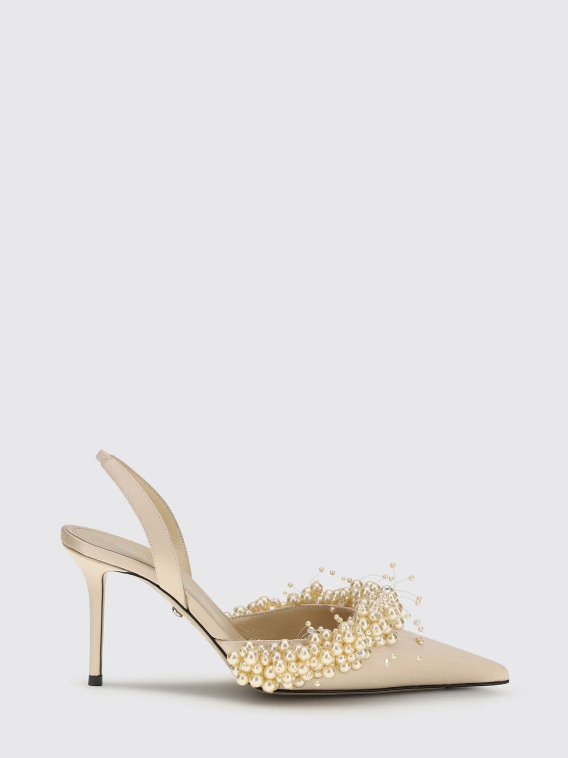 Mach & mach Silk Satin Slingback Pumps with Synthetic Pearls · 36
