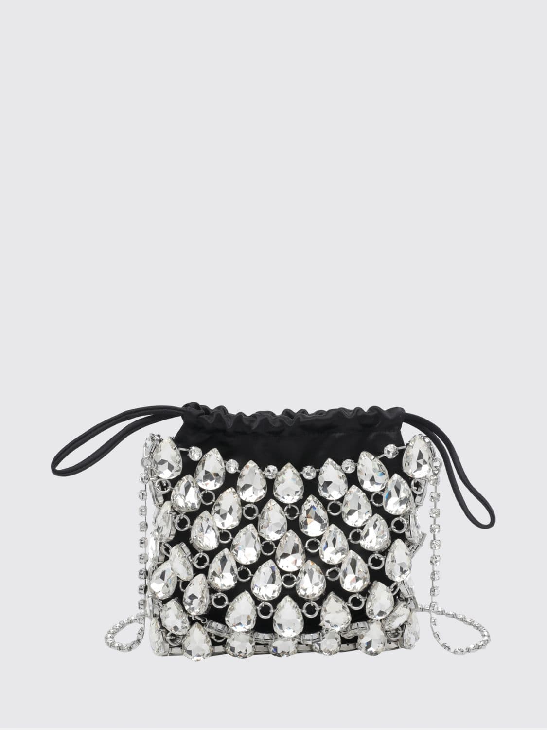Self-Portrait Rhinestone Embellished Satin Bucket Clutch