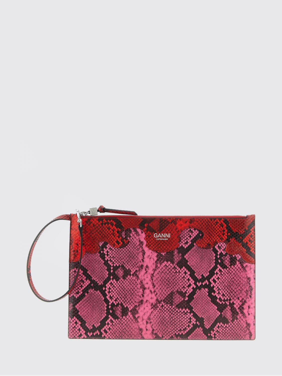 Ganni Python Print Faux Leather Clutch