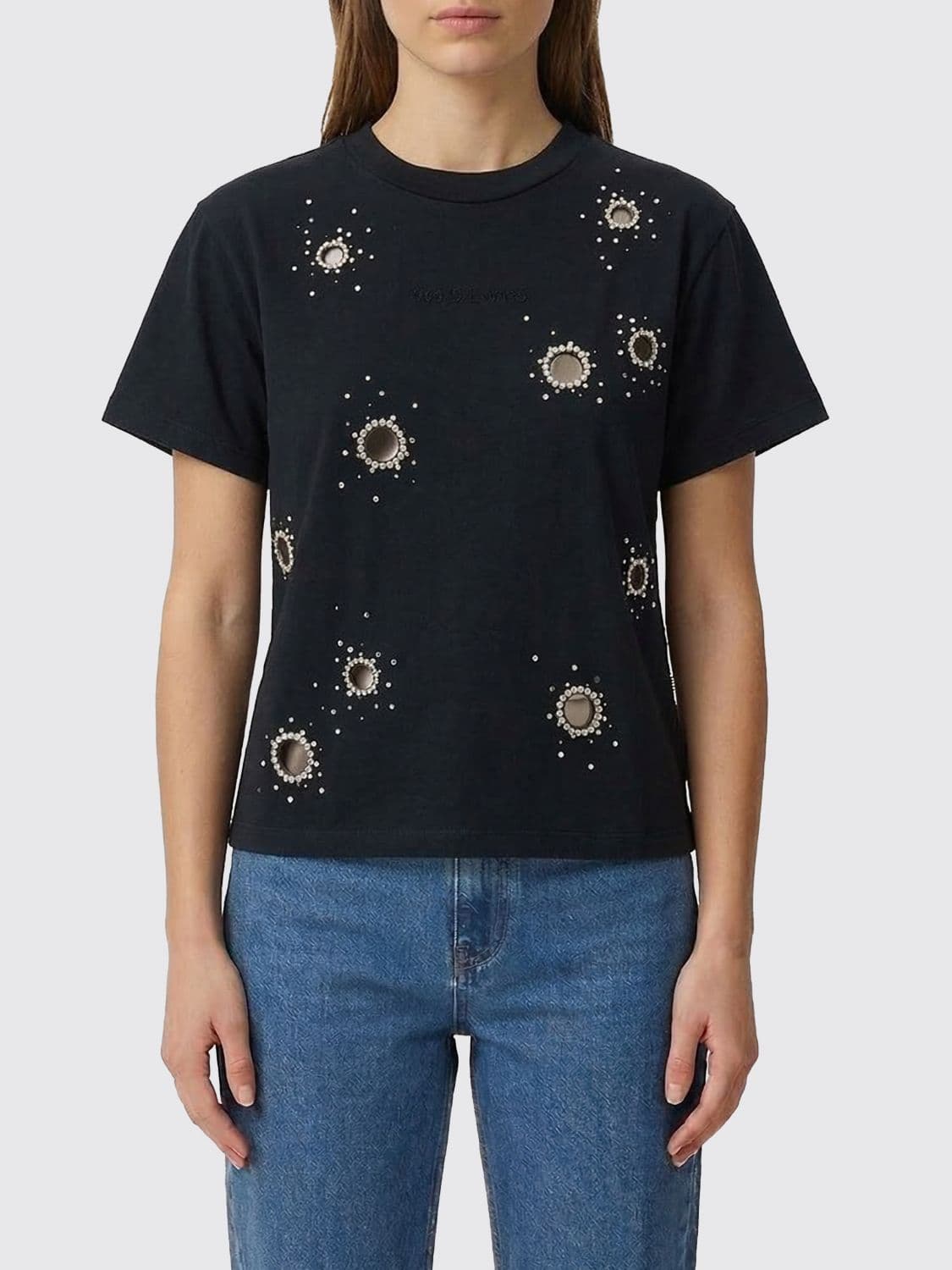 Des Phemmes Cotton Crew Neck T-Shirt with Appliqués