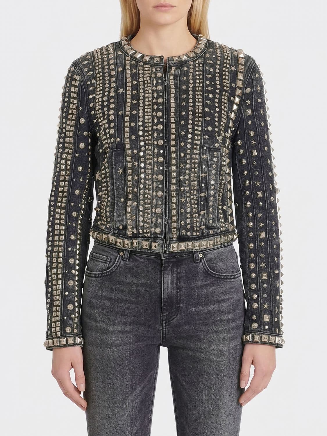 R13 Studded And Rhinestone Denim Jacket · M