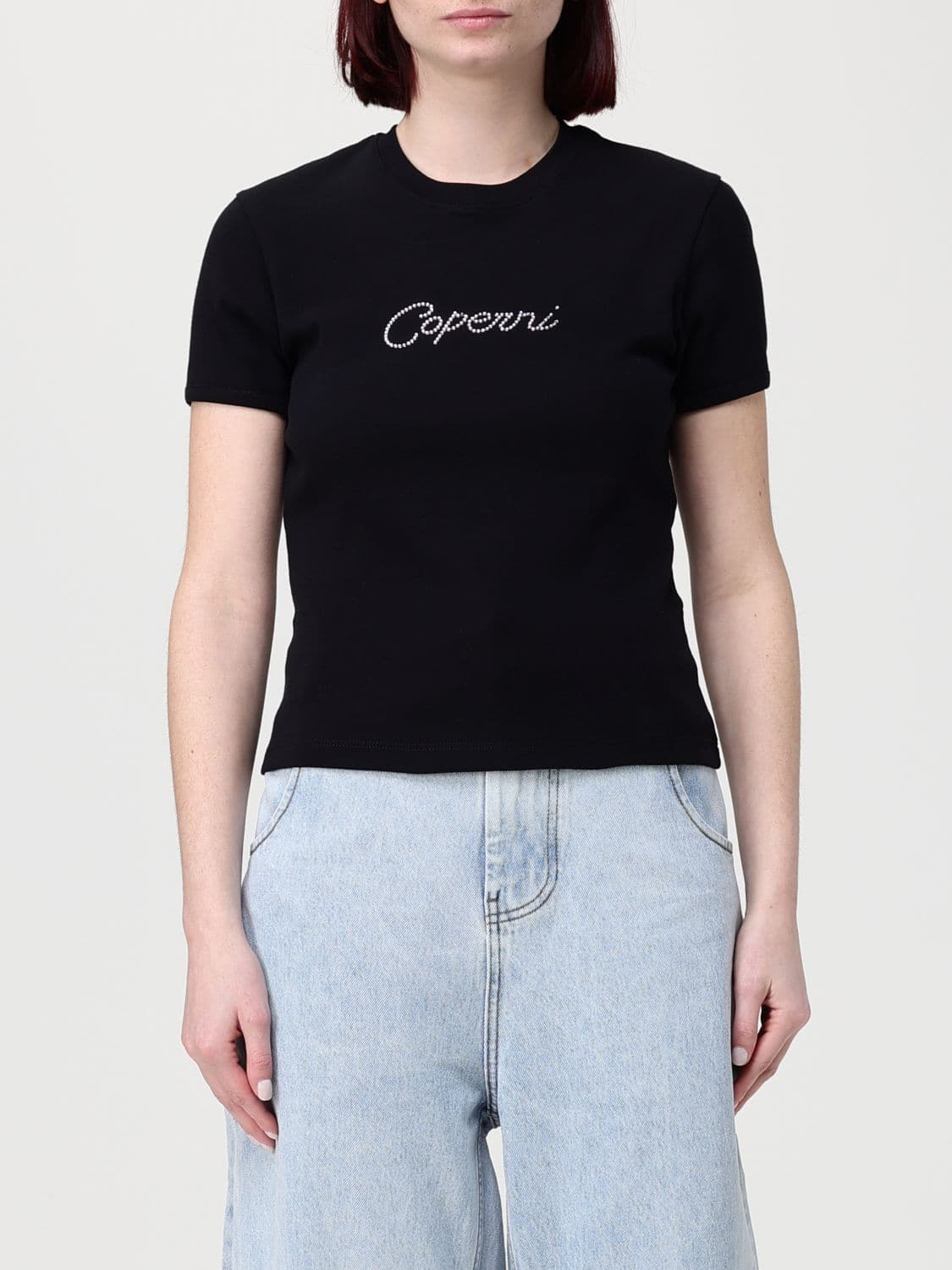 Coperni Cotton T-shirt with Rhinestone Logo