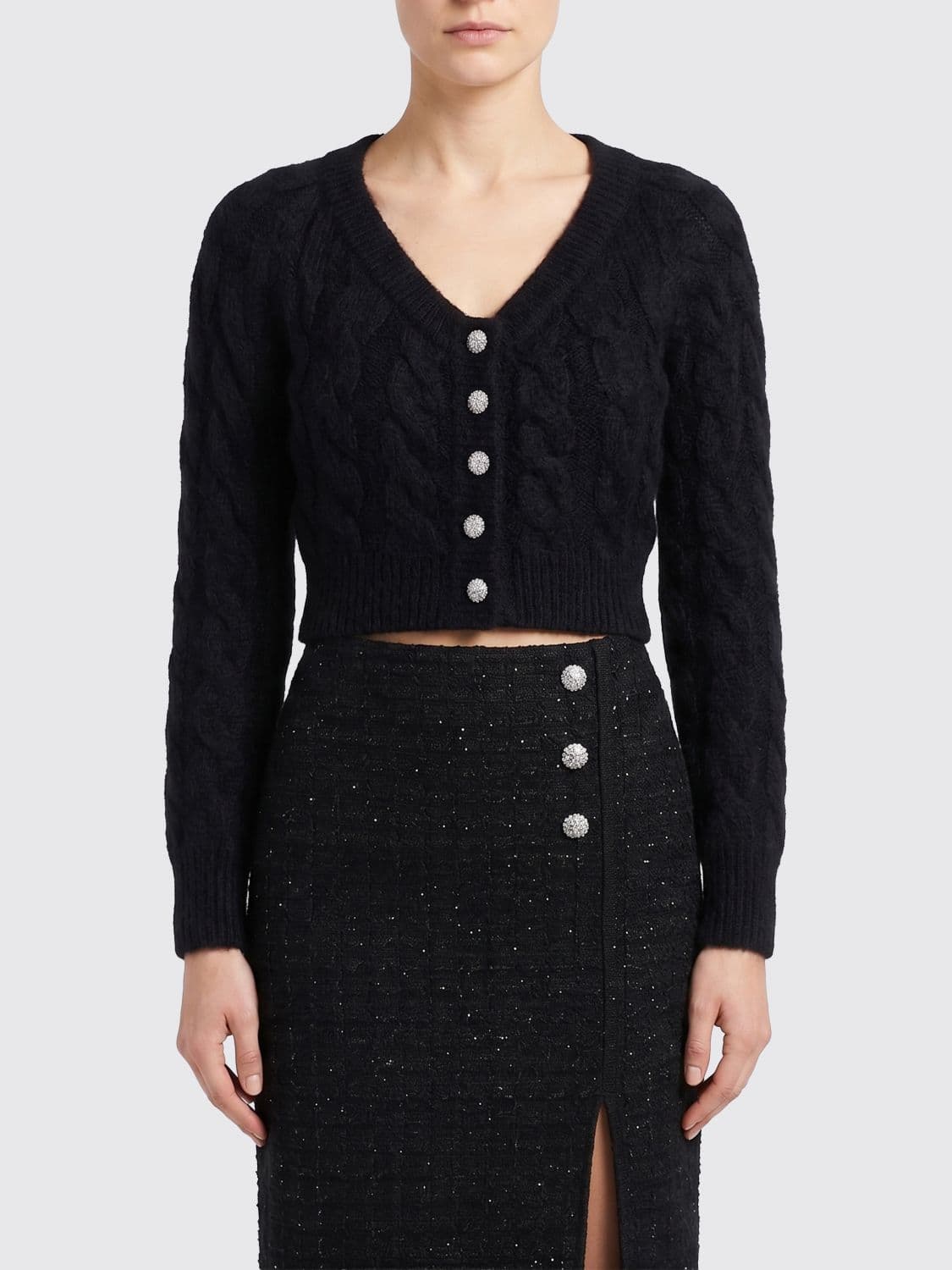 Alessandra Rich Cropped Mohair Wool Cardigan