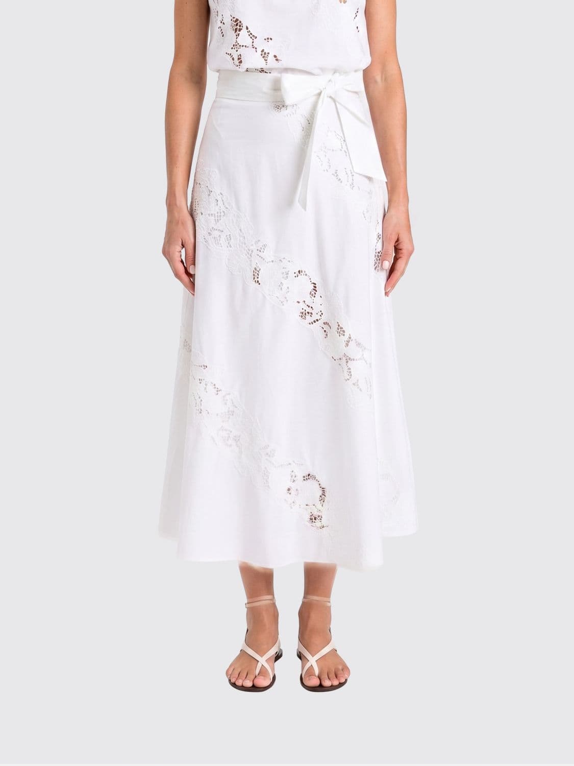 Twinset Cotton Skirt with Macramé Inserts