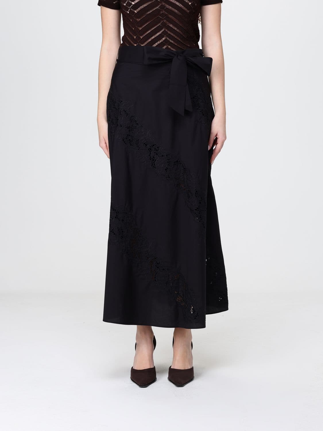 Twinset Cotton Skirt with Macramé Inserts
