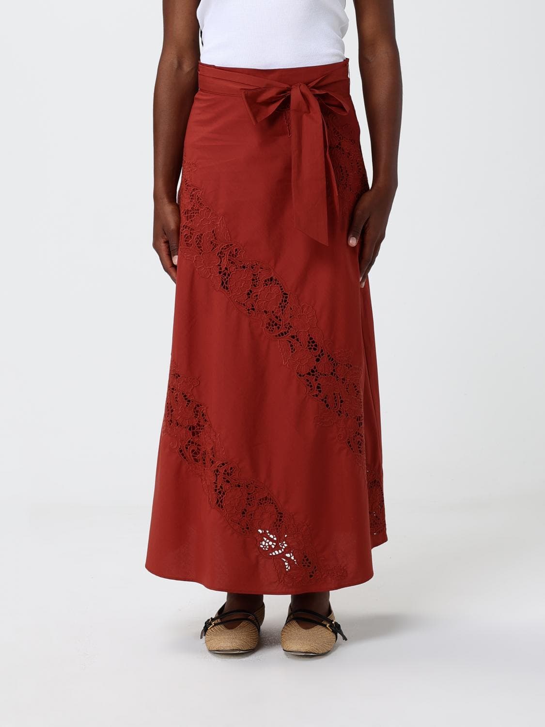 Twinset Cotton Skirt with Macramé Inserts