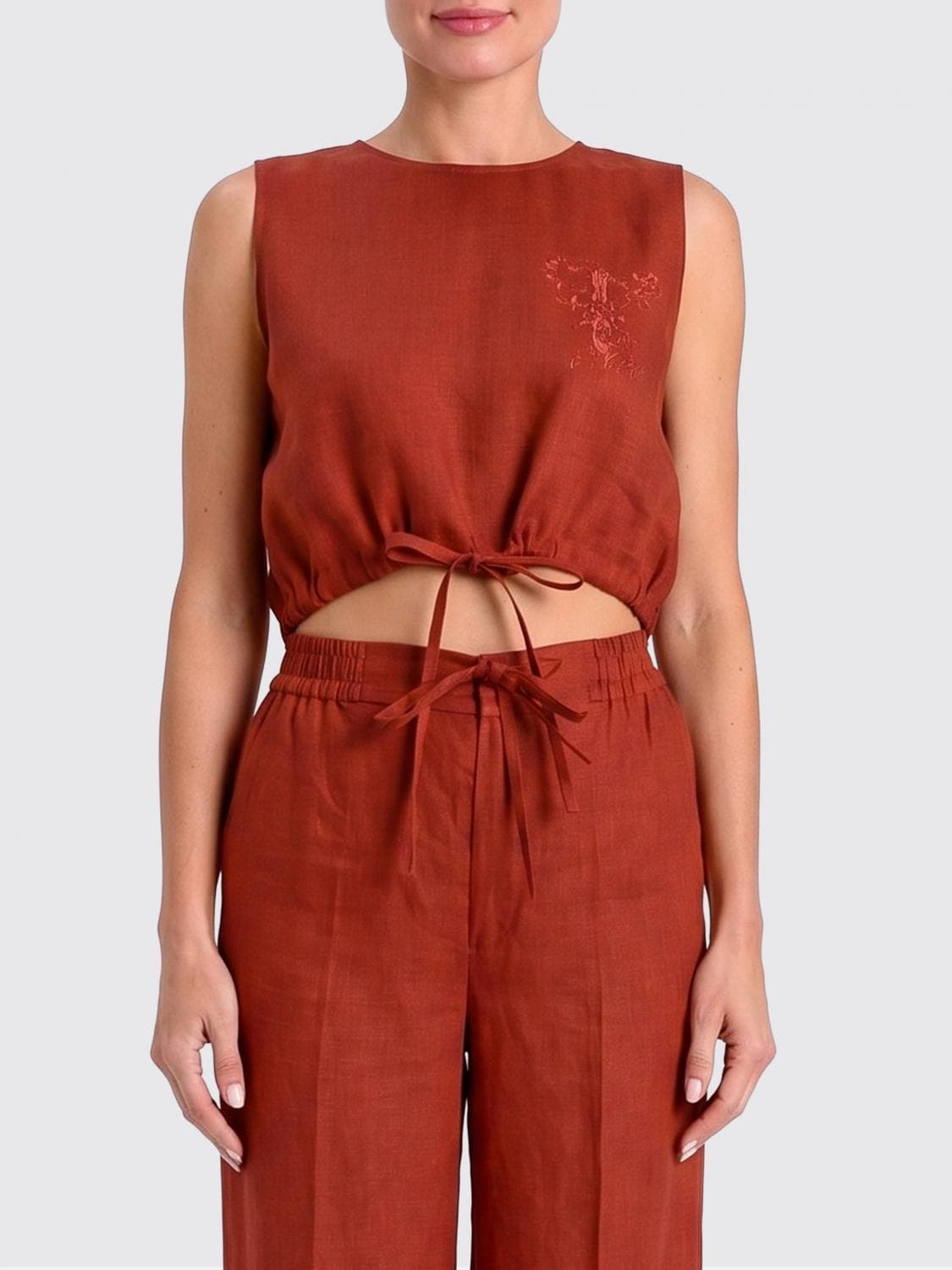 Twinset Embroidered Linen Crop Top