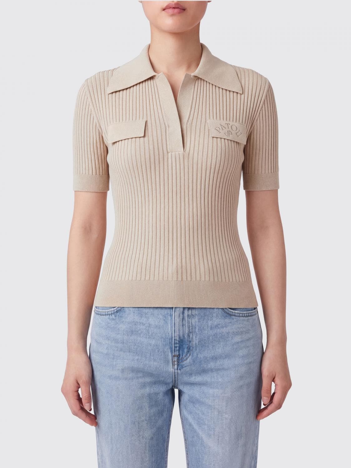 Patou Ribbed Cotton Knit Polo Shirt · L