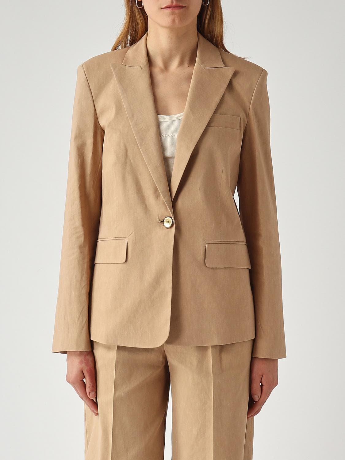 Pinko Single-Breasted Linen Blend Blazer