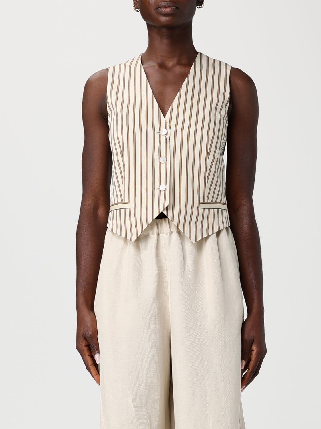Max Mara Striped Cotton and Silk Tailored Vest